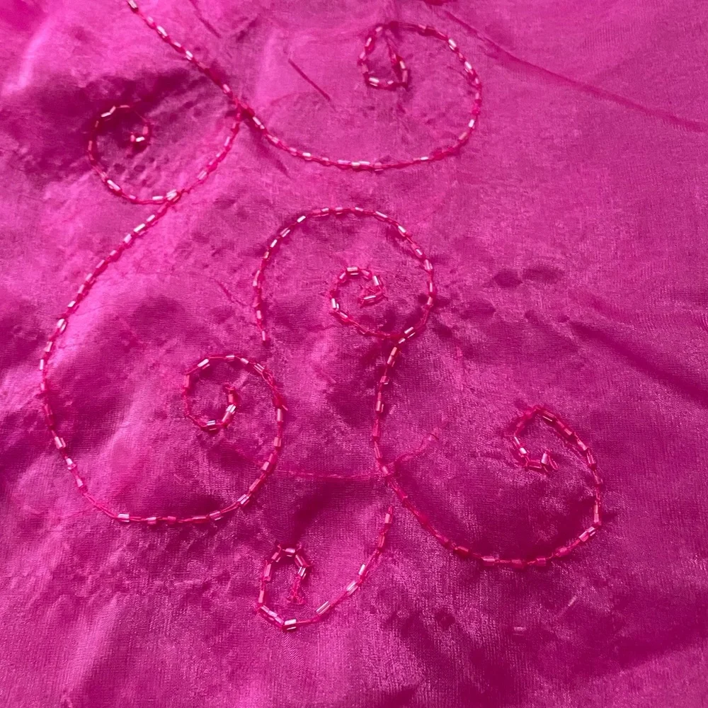 Vintage Collection XIIX Beautiful Mesh Sheer Bright Pink Beaded Scarf